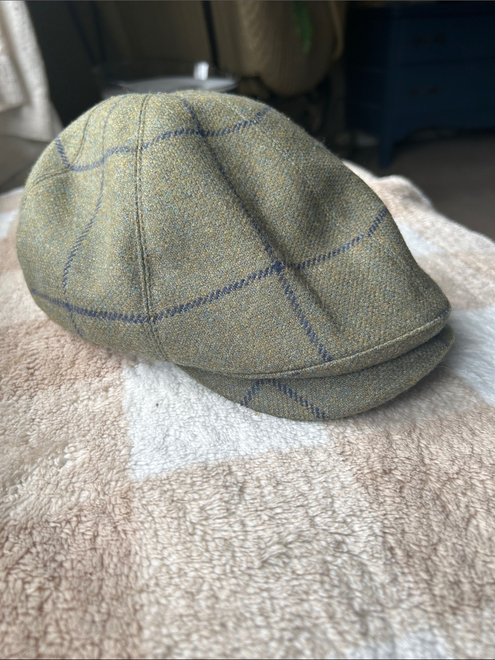 Goorin Bros Olive Tweed Cap with Bright Blue Lining